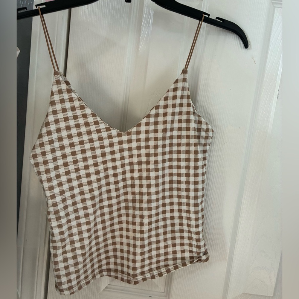 Brown and White Gingham Cami Top